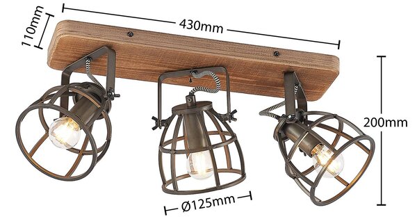 Lindby mennyezeti spotlámpa Rutger, 52cm, 3-lámpás, fa, ketrec, E14, dimmelhető, Sötét fa, Nappali / Étkező, Fa, Vintage