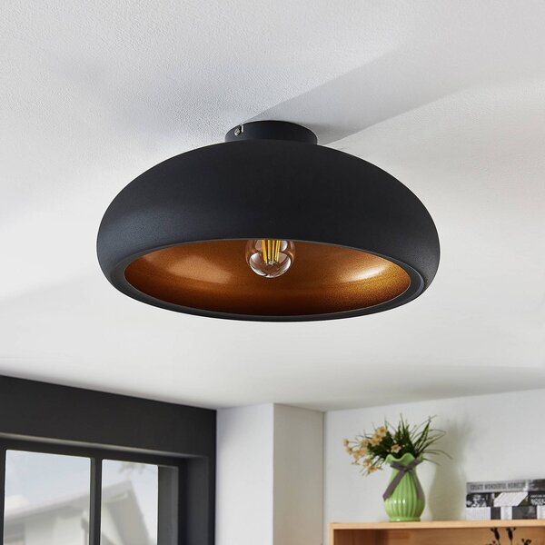 Lindby mennyezeti lámpa Gerwina, fekete/arany, fém, 40 cm, E27, dimmelhető, Fekete, Nappali / Étkező, fém, Modern