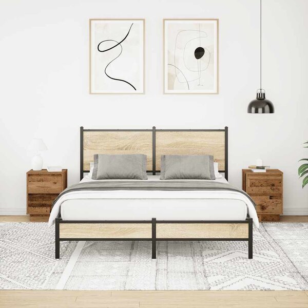 2 db antik fa éjjeliszekrények LED világítással 38x34x50 cm