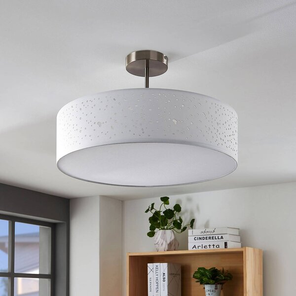 Lindby mennyezeti lámpa Umma, távolság, fehér, szövet, Ø 50 cm, E27, dimmelhető, Fehér / opál, Nappali / Étkező, Textil / szövet / selyem, Modern