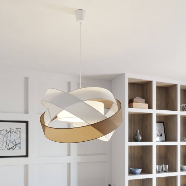 Lindby függőlámpa Simaria, barna/szürke/fehér, Ø 60 cm, E27, dimmelhető, Barna / rozsda, Nappali / Étkező, Textil / szövet / selyem, Modern