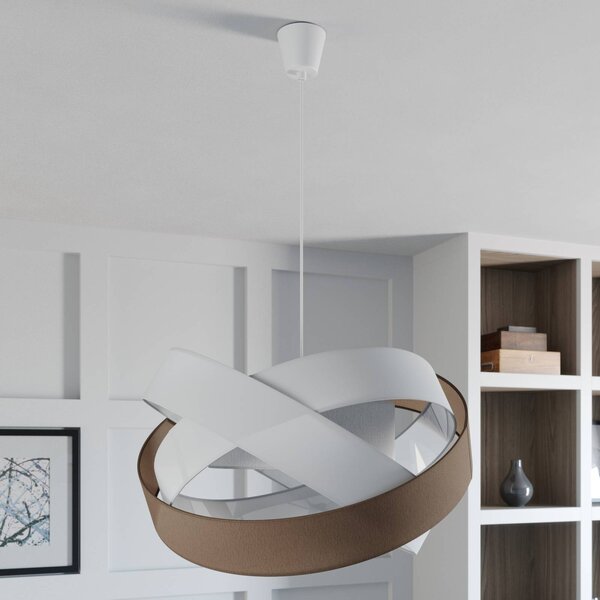 Lindby függőlámpa Simaria, barna/szürke/fehér, Ø 60 cm, E27, dimmelhető, Barna / rozsda, Nappali / Étkező, Textil / szövet / selyem, Modern