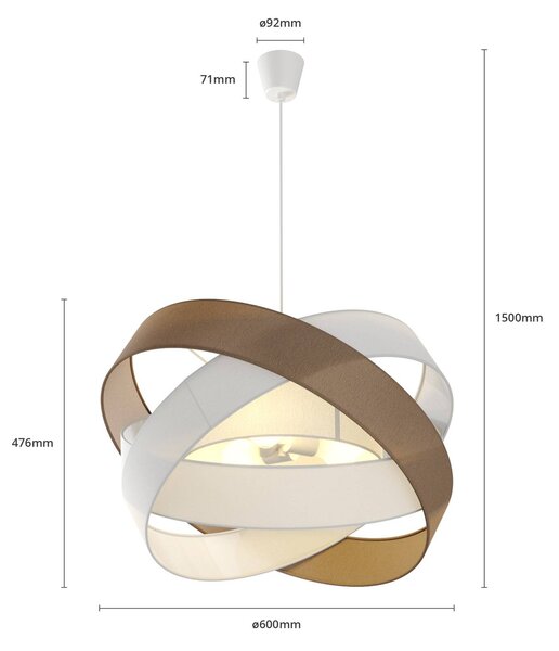 Lindby függőlámpa Simaria, barna/szürke/fehér, Ø 60 cm, E27, dimmelhető, Barna / rozsda, Nappali / Étkező, Textil / szövet / selyem, Modern
