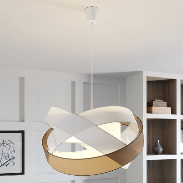 Lindby függőlámpa Simaria, barna/szürke/fehér, Ø 60 cm, E27, dimmelhető, Barna / rozsda, Nappali / Étkező, Textil / szövet / selyem, Modern