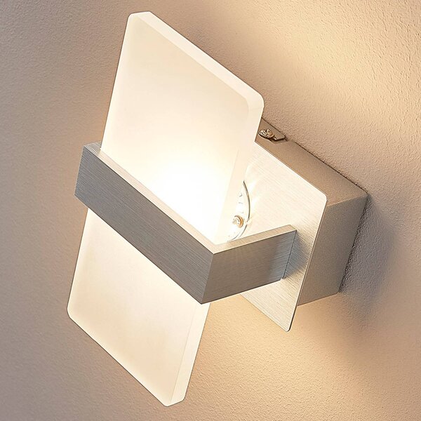 Lindby LED fali világítás Yorick, 18 cm, alumínium/fehér, kapcsolóval, Fehér / opál, Hálószoba, Műanyag, Modern