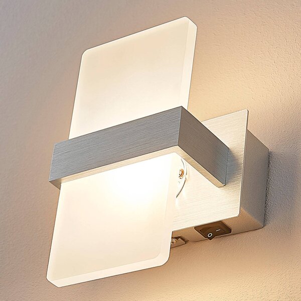 Lindby LED fali világítás Yorick, 18 cm, alumínium/fehér, kapcsolóval, Fehér / opál, Hálószoba, Műanyag, Modern