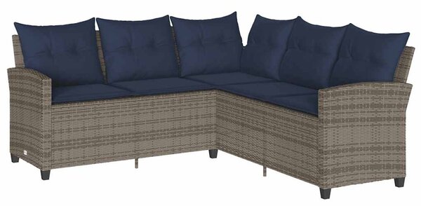 6 részes szürke polyrattan kerti ülőgarnitúra párnákkal L-alakú