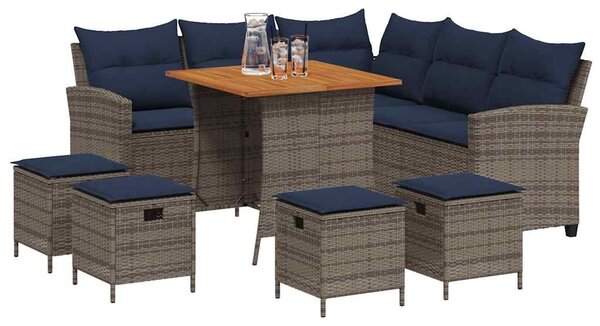 6 részes szürke polyrattan kerti ülőgarnitúra párnákkal L-alakú