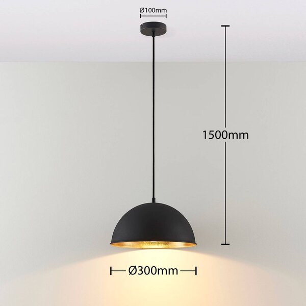 Lindby függőlámpa Leya, fekete/arany, fém, Ø 30 cm, E27, dimmelhető, Fekete, Nappali / Étkező, fém, Modern