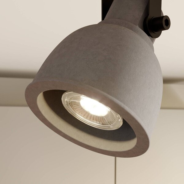 Lindby Spot Mitis, 50 cm, 3-lámpás, szürke, fa, beton, GU10, dimmelhető, Világos fa, Nappali / Étkező, Beton, Indusztriális dizájn