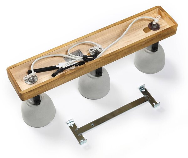 Lindby Spot Mitis, 50 cm, 3-lámpás, szürke, fa, beton, GU10, dimmelhető, Világos fa, Nappali / Étkező, Beton, Indusztriális dizájn