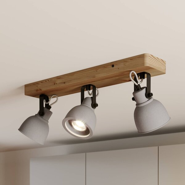 Lindby Spot Mitis, 50 cm, 3-lámpás, szürke, fa, beton, GU10, dimmelhető, Világos fa, Nappali / Étkező, Beton, Indusztriális dizájn