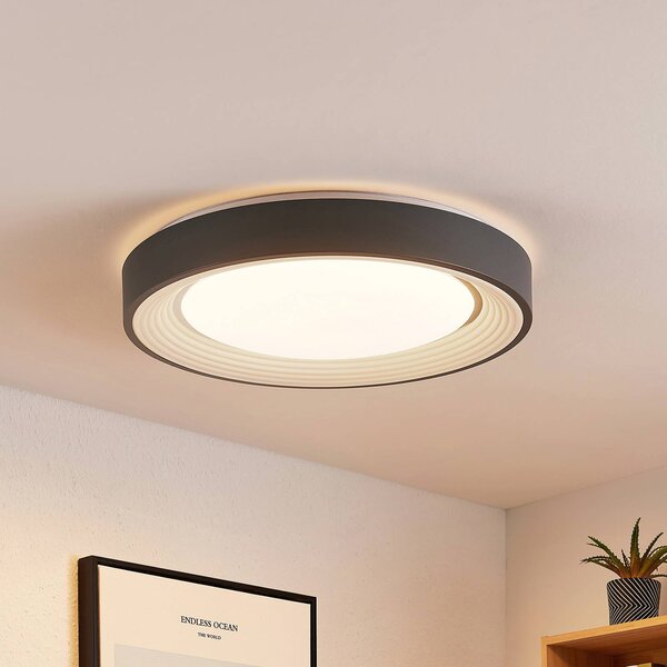 Lindby LED mennyezeti lámpa Lindum, RGB, CCT, távirányítóval, dimmelhető, dimmelhető, Alu / szürke / cink, Nappali / Étkező, fém, Modern