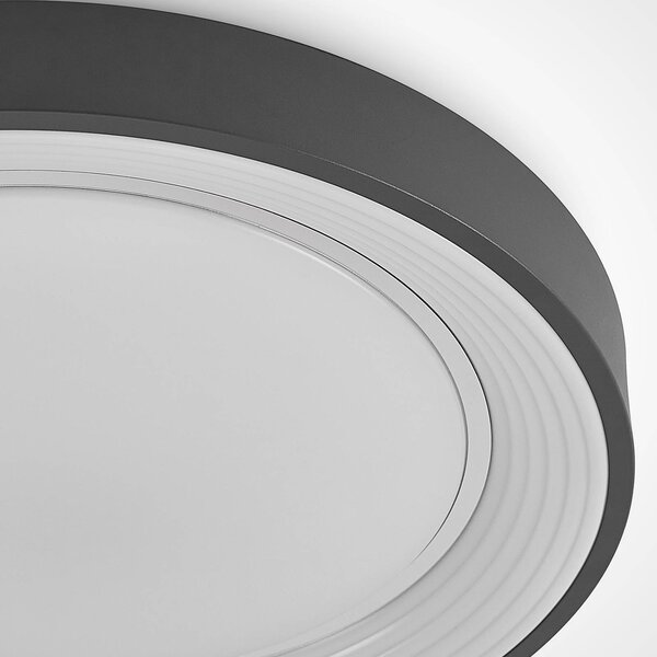 Lindby LED mennyezeti lámpa Lindum, RGB, CCT, távirányítóval, dimmelhető, dimmelhető, Alu / szürke / cink, Nappali / Étkező, fém, Modern