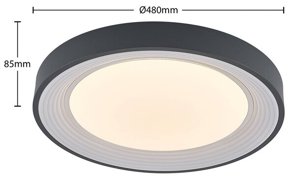 Lindby LED mennyezeti lámpa Lindum, RGB, CCT, távirányítóval, dimmelhető, dimmelhető, Alu / szürke / cink, Nappali / Étkező, fém, Modern