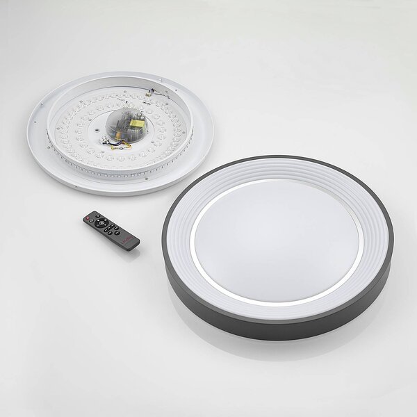 Lindby LED mennyezeti lámpa Lindum, RGB, CCT, távirányítóval, dimmelhető, dimmelhető, Alu / szürke / cink, Nappali / Étkező, fém, Modern