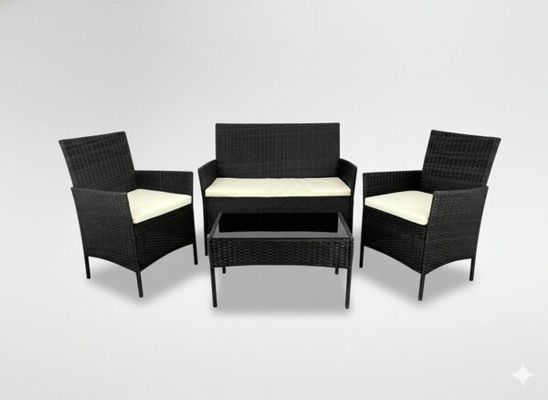 GardenLine rattan négyszemélyes Kerti bútor garnitúra - fekete
