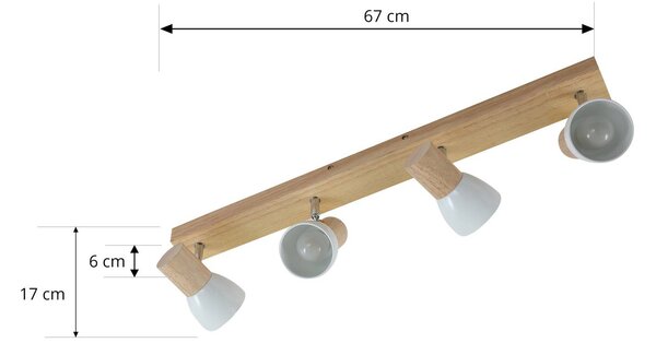 Lindby mennyezeti lámpa Thorin, 67 cm, 4-lámpás, fehér, fa, E14, dimmelhető, Sötét fa, Nappali / Étkező, Skandináv