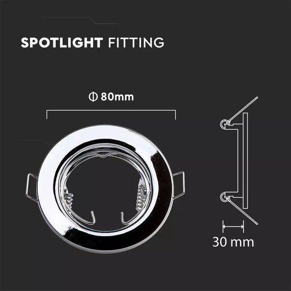 V-TAC GU10 LED spot lámpa keret, króm fix lámpatest - SKU 3586