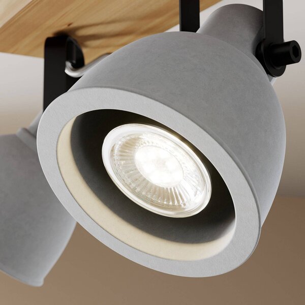 Lindby Spot Mitis, 30 cm, 2-lámpás, szürke, fa, beton, GU10, dimmelhető, Sötét fa, Nappali / Étkező, Beton, Indusztriális dizájn