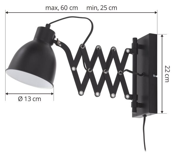 Lindby olvasó fali lámpa Merle, magasság 22 cm, fehér, kihúzható, Fehér / opál, Hálószoba, fém, Modern