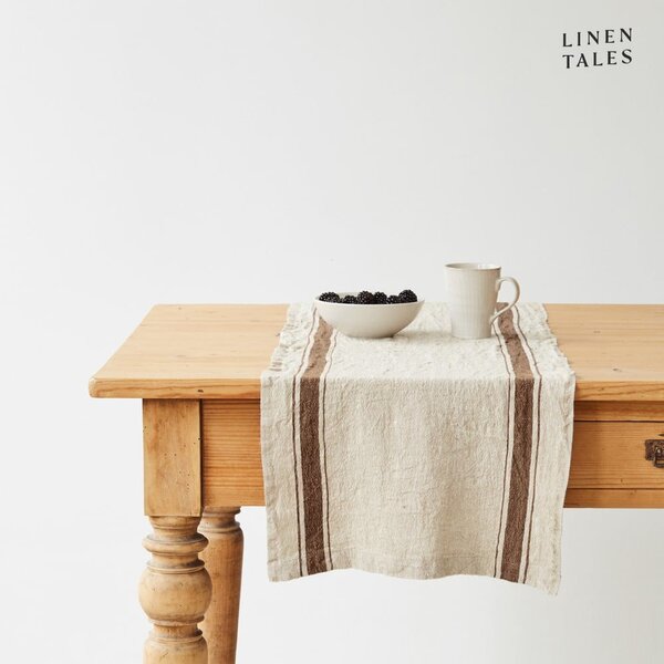 Len asztali futó 40x200 cm Mocca Stripe Vintage – Linen Tales