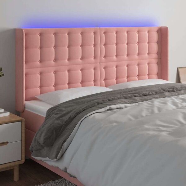 VidaXL rózsaszín bársony LED-es fejtámla 163x16x118/128 cm