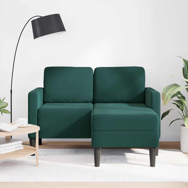 Sötétzöld bársony 2 üléses kanapé L-alakú kanapéval 125 cm