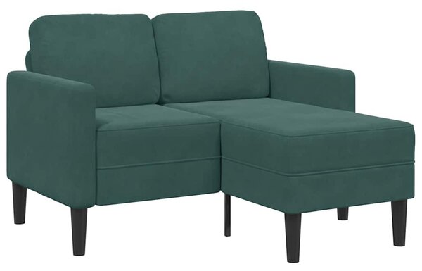 Sötétzöld bársony 2 üléses kanapé L-alakú kanapéval 125 cm