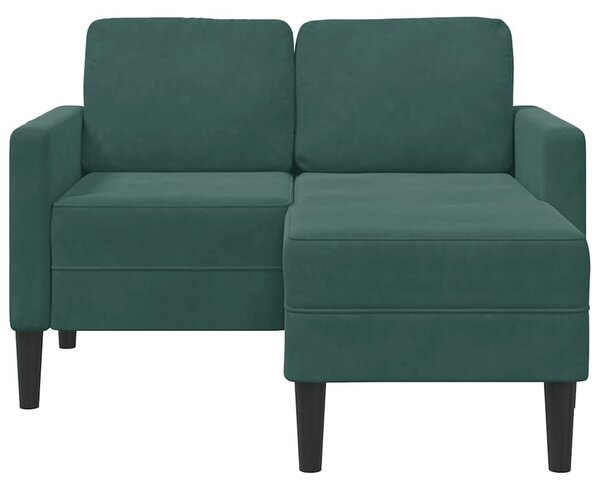 Sötétzöld bársony 2 üléses kanapé L-alakú kanapéval 125 cm