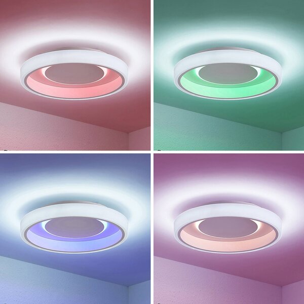 Lindby LED mennyezeti lámpa Wikani, fehér, RGB, CCT, dimmelhető, dimmelhető, Fehér / opál, Nappali / Étkező, fém, Modern