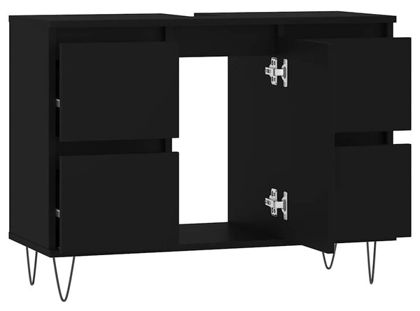 Fekete szerelt fa mosdószekrény 80 x 33 x 60 cm