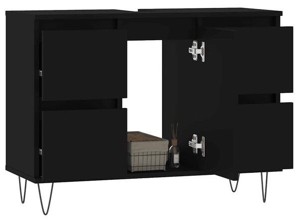 Fekete szerelt fa mosdószekrény 80 x 33 x 60 cm