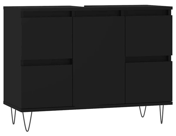 Fekete szerelt fa mosdószekrény 80 x 33 x 60 cm