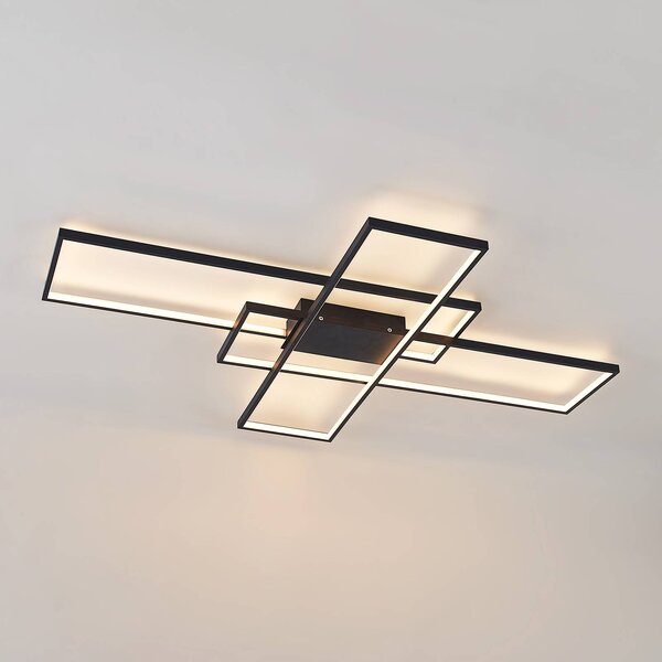 Lindby LED mennyezeti lámpa Tetson, fekete, fém, fényerőszabályozóval, dimmelhető, Fekete, Nappali / Étkező, fém, Modern