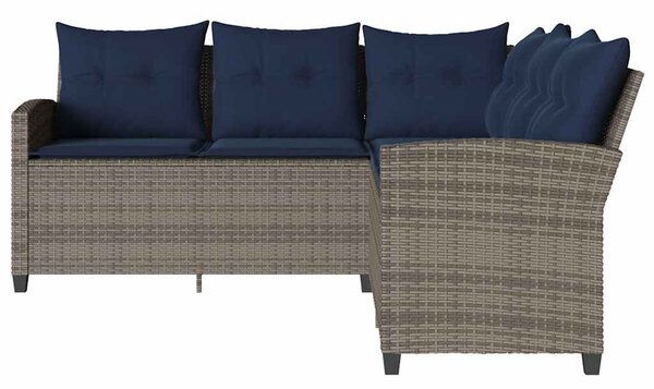 Szürke polyrattan L-alakú kanapé párnákkal