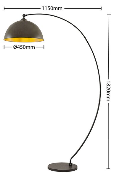 Lindby ívlámpa Jonera, szürke, fém, E27, 185 cm magas, Alu / szürke / cink, Nappali / Étkező, fém, Fiatalos életstílus