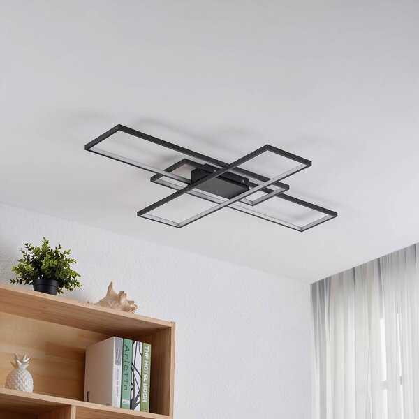 Lindby LED mennyezeti lámpa Tetson, fekete, fém, fényerőszabályozóval, dimmelhető, Fekete, Nappali / Étkező, fém, Modern
