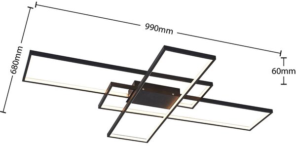 Lindby LED mennyezeti lámpa Tetson, fekete, fém, fényerőszabályozóval, dimmelhető, Fekete, Nappali / Étkező, fém, Modern
