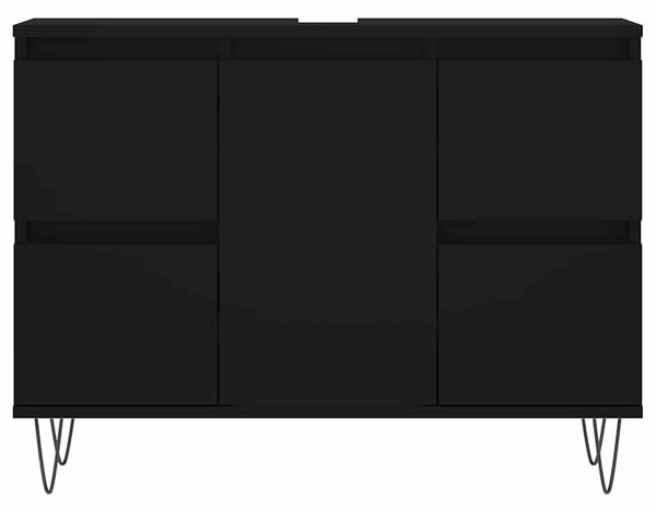 Fekete szerelt fa mosdószekrény 80 x 33 x 60 cm