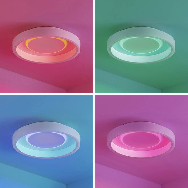 Lindby LED mennyezeti lámpa Wikani, fehér, RGB, CCT, dimmelhető, dimmelhető, Fehér / opál, Nappali / Étkező, fém, Modern
