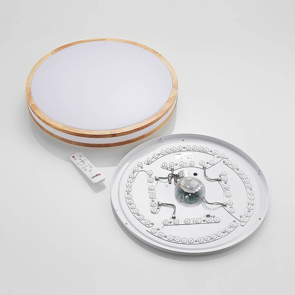Lindby Emiva LED mennyezeti lámpa, 50 cm, világos fa, CCT, dimmelhető, Világos fa, Nappali / Étkező, Fa, Modern