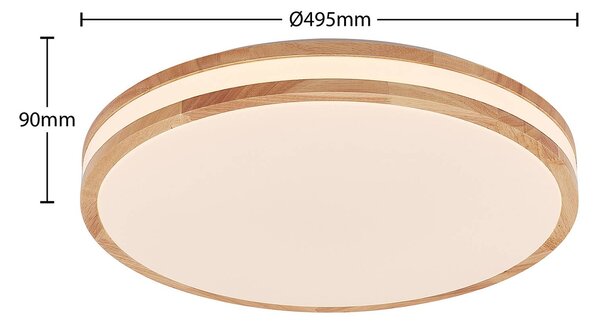 Lindby Emiva LED mennyezeti lámpa, 50 cm, világos fa, CCT, dimmelhető, Világos fa, Nappali / Étkező, Fa, Modern