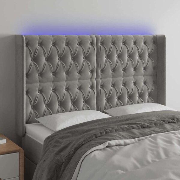VidaXL világosszürke bársony LED-es fejtámla 147x16x118/128 cm