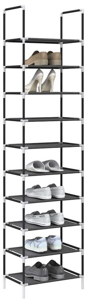 Fekete nem szőtt szövetből cipőállvány 10 szintes 44x28x180 cm