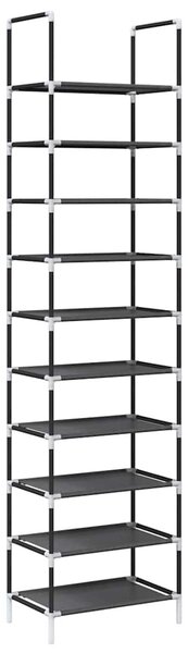 Fekete nem szőtt szövetből cipőállvány 10 szintes 44x28x180 cm