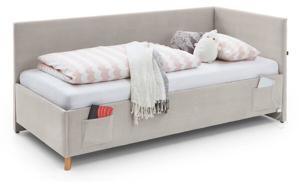 Bézs kárpitozott ágyneműtartós sarok gyerekágy ágyráccsal 90x200 cm Cool – Meise Möbel