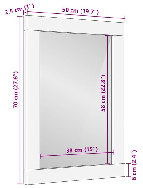 Fürdőszoba tükör 50x2,5x70 cm tömörfa mangó szürke