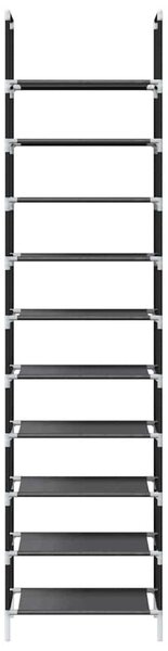 Fekete nem szőtt szövetből cipőállvány 10 szintes 44x28x180 cm