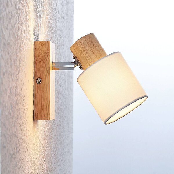 Lindby Spot Wanessa, fa, fehér, E14, 14 cm, állítható, dimmelhető, Világos fa, Nappali / Étkező, Fa, Modern